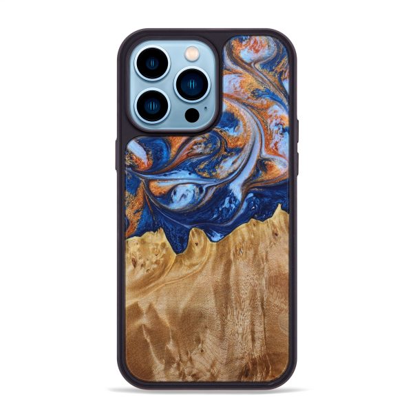 iPhone 14 Pro Max Wood+Resin Phone Case - Kassidy (Teal & Gold, 639774) Online now