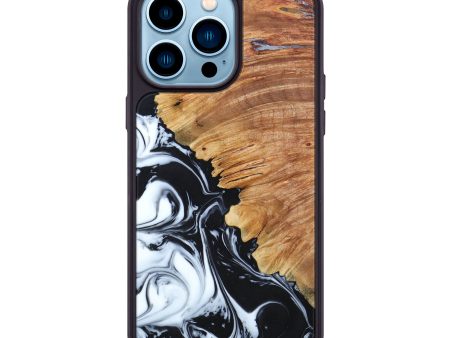 iPhone 14 Pro Max Wood+Resin Phone Case - Tasha (Black & White, 638457) For Discount