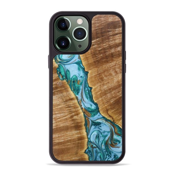 iPhone 13 Pro Max Wood+Resin Phone Case - Amber (Teal & Gold, 639767) Online now