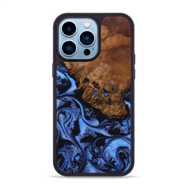 iPhone 14 Pro Max Wood+Resin Phone Case - Milton (Blue, 642221) For Sale