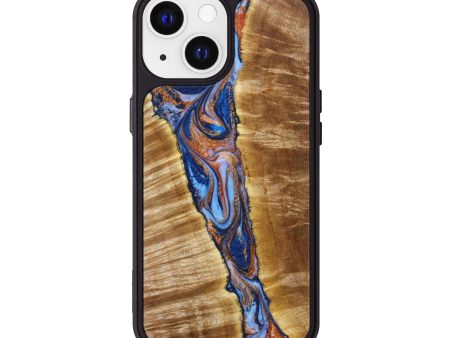 iPhone 13 Wood+Resin Phone Case - Kennedy (Teal & Gold, 639769) For Cheap