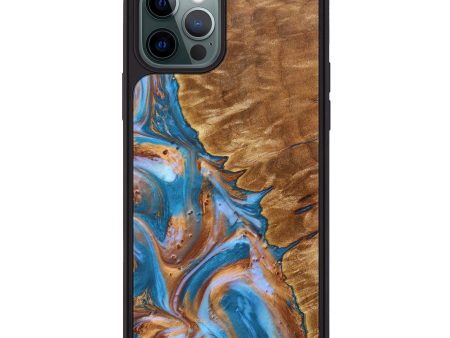 iPhone 12 Pro Wood+Resin Phone Case - Brianne (Teal & Gold, 639424) Supply