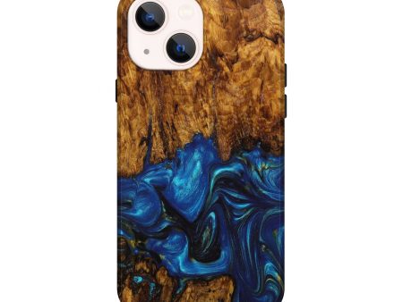 iPhone 14 Wood+Resin Live Edge Phone Case - Yahir (Teal & Gold, 641215) on Sale