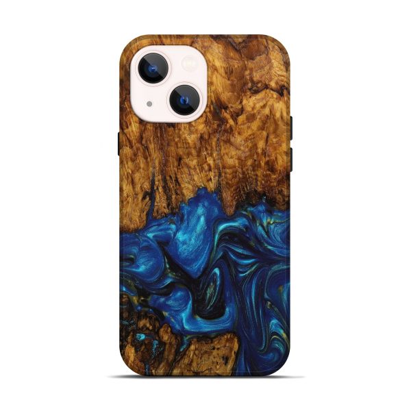 iPhone 14 Wood+Resin Live Edge Phone Case - Yahir (Teal & Gold, 641215) on Sale