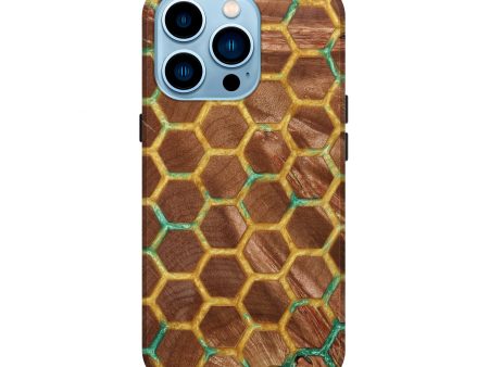 iPhone 14 Pro Wood+Resin Live Edge Phone Case - Ari (Green, 639004) on Sale