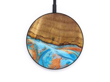 Circle Wood+Resin Wireless Charger - Shaniqua (Teal & Gold, 637560) on Sale