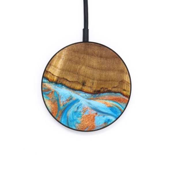 Circle Wood+Resin Wireless Charger - Shaniqua (Teal & Gold, 637560) on Sale