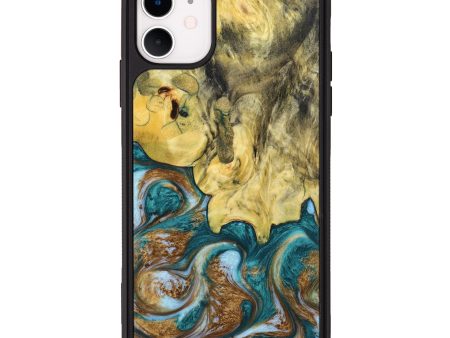 iPhone 11 Wood+Resin Phone Case - Walter (Teal & Gold, 641008) Cheap