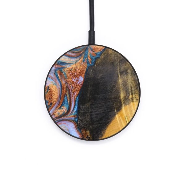 Circle Wood+Resin Wireless Charger - Muhammad (Teal & Gold, 637875) Online