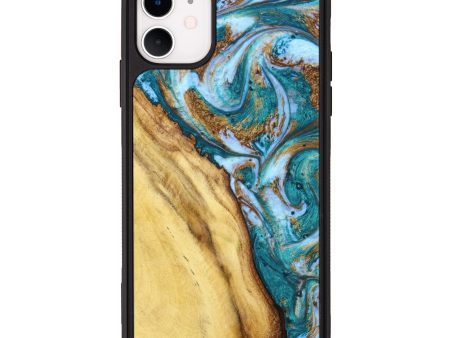 iPhone 11 Wood+Resin Phone Case - Wendell (Teal & Gold, 638339) For Cheap