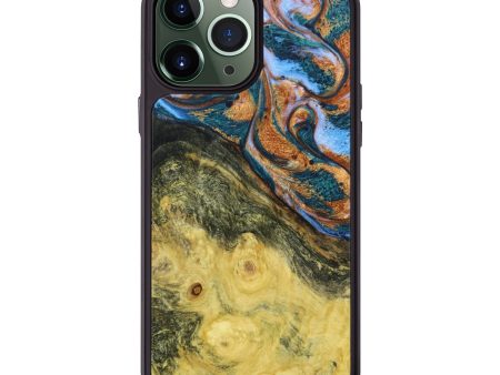 iPhone 13 Pro Max Wood+Resin Phone Case - Moises (Teal & Gold, 640950) For Discount