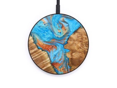 Circle Wood+Resin Wireless Charger - Juanita (Teal & Gold, 637915) Online now