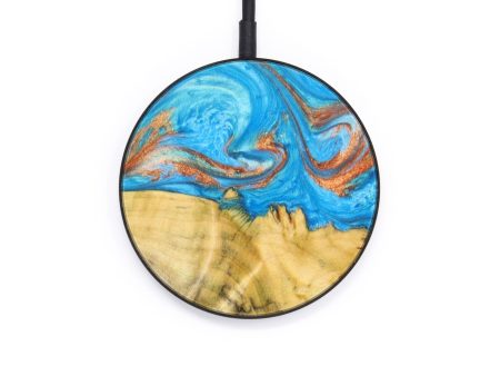 Circle Wood+Resin Wireless Charger - Annette (Teal & Gold, 637568) For Sale