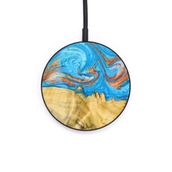 Circle Wood+Resin Wireless Charger - Annette (Teal & Gold, 637568) For Sale