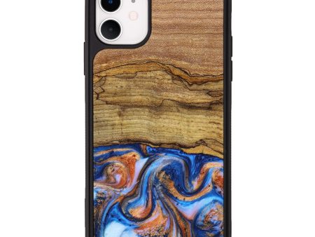 iPhone 11 Wood+Resin Phone Case - Kelsey (Teal & Gold, 638859) Supply