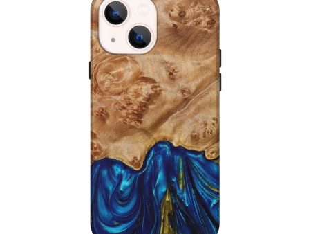 iPhone 13 Wood+Resin Live Edge Phone Case - Orion (Teal & Gold, 638545) For Sale