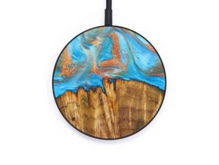 Circle Wood+Resin Wireless Charger - Connor (Teal & Gold, 637570) Fashion