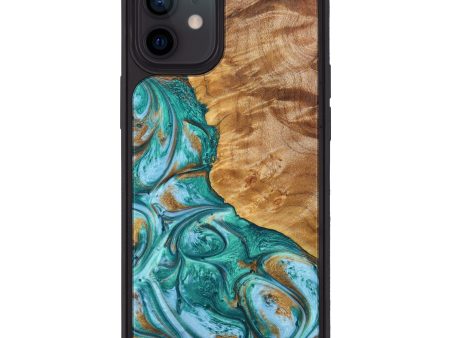 iPhone 12 Wood+Resin Phone Case - Addison (Teal & Gold, 639766) Supply