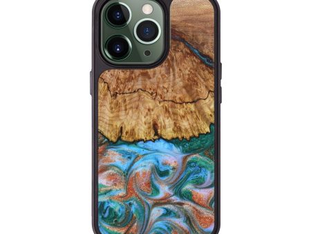 iPhone 13 Pro Wood+Resin Phone Case - Addisyn (Teal & Gold, 639664) Sale