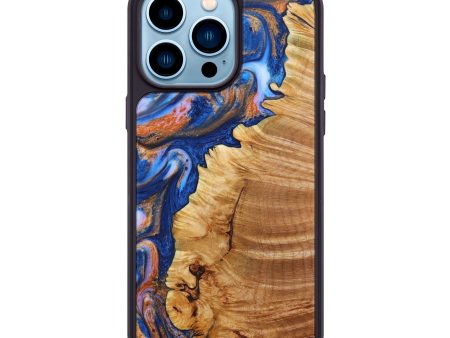 iPhone 14 Pro Max Wood+Resin Phone Case - Victor (Teal & Gold, 638849) For Cheap