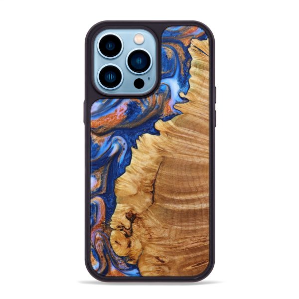 iPhone 14 Pro Max Wood+Resin Phone Case - Victor (Teal & Gold, 638849) For Cheap