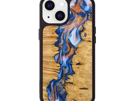 iPhone 13 Wood+Resin Phone Case - Talan (Teal & Gold, 638863) For Cheap