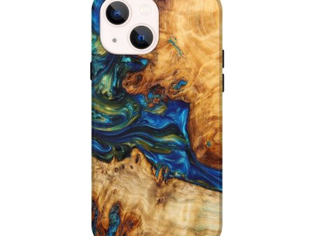 iPhone 14 Wood+Resin Live Edge Phone Case - Ben (Teal & Gold, 641199) Online