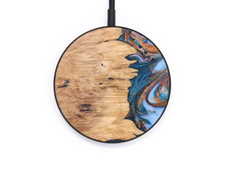 Circle Wood+Resin Wireless Charger - Clara (Teal & Gold, 638236) on Sale