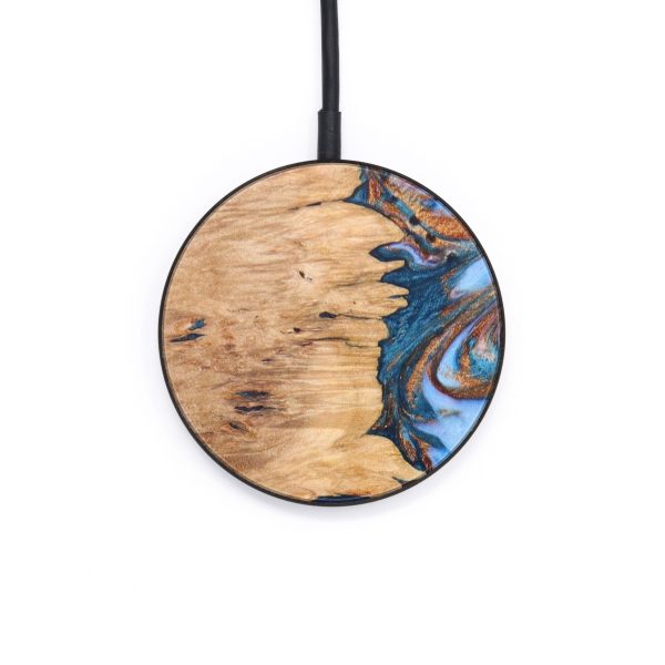 Circle Wood+Resin Wireless Charger - Clara (Teal & Gold, 638236) on Sale