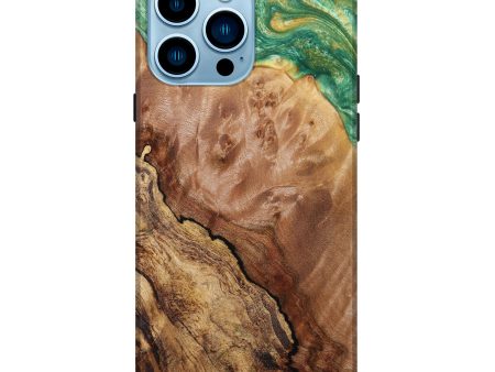 iPhone 14 Pro Max Wood+Resin Live Edge Phone Case - Ariella (Green, 639005) For Discount