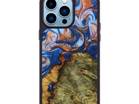 iPhone 14 Pro Max Wood+Resin Phone Case - Salvador (Teal & Gold, 639776) Cheap