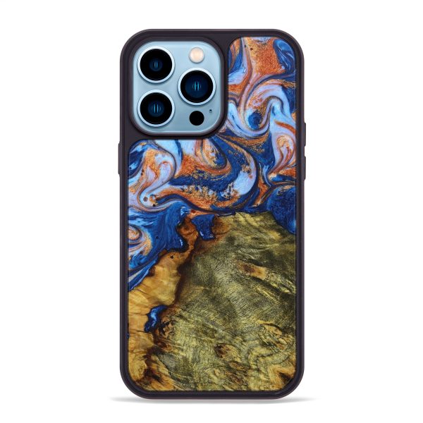 iPhone 14 Pro Max Wood+Resin Phone Case - Salvador (Teal & Gold, 639776) Cheap