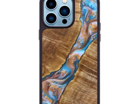 iPhone 14 Pro Max Wood+Resin Phone Case - Gillian (Teal & Gold, 639428) Cheap