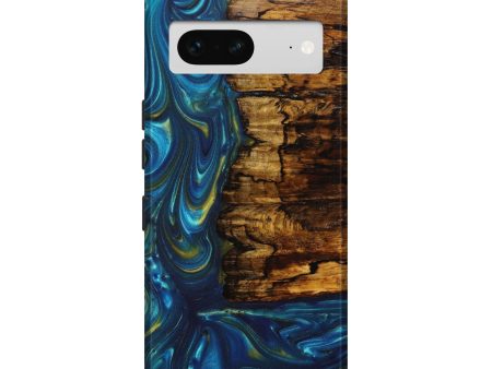 Pixel 7 Wood+Resin Live Edge Phone Case - Milton (Teal & Gold, 639111) For Sale