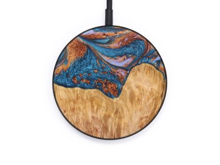 Circle Wood+Resin Wireless Charger - Erma (Teal & Gold, 637862) Fashion