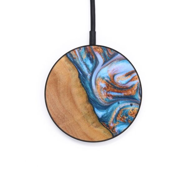 Circle Wood+Resin Wireless Charger - Duane (Teal & Gold, 637866) Online Sale