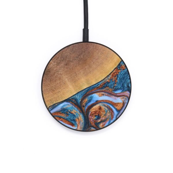 Circle Wood+Resin Wireless Charger - Daxton (Teal & Gold, 637869) Online now